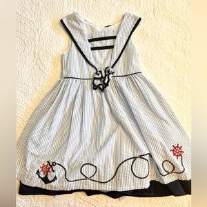 Girls vintage size 6 Seersucker Sailor Dress - cotton 100% lined